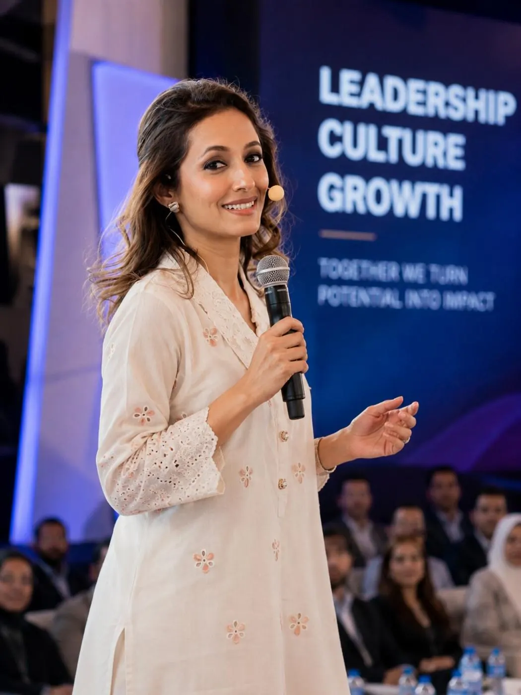 Sarah Mashhood presenting to a conference hall